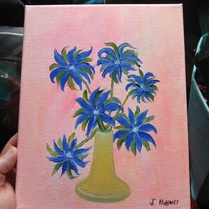Floral Art Painting on Canvas - Blue and Pink